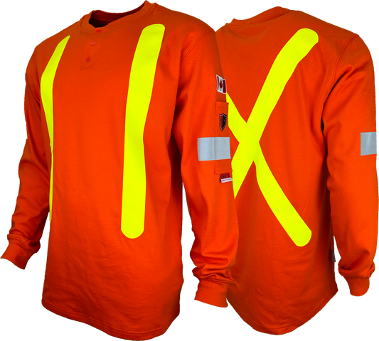 Atlas Guardian® FR/AR OHSA Hi Vis Henley Shirt, 2" striping