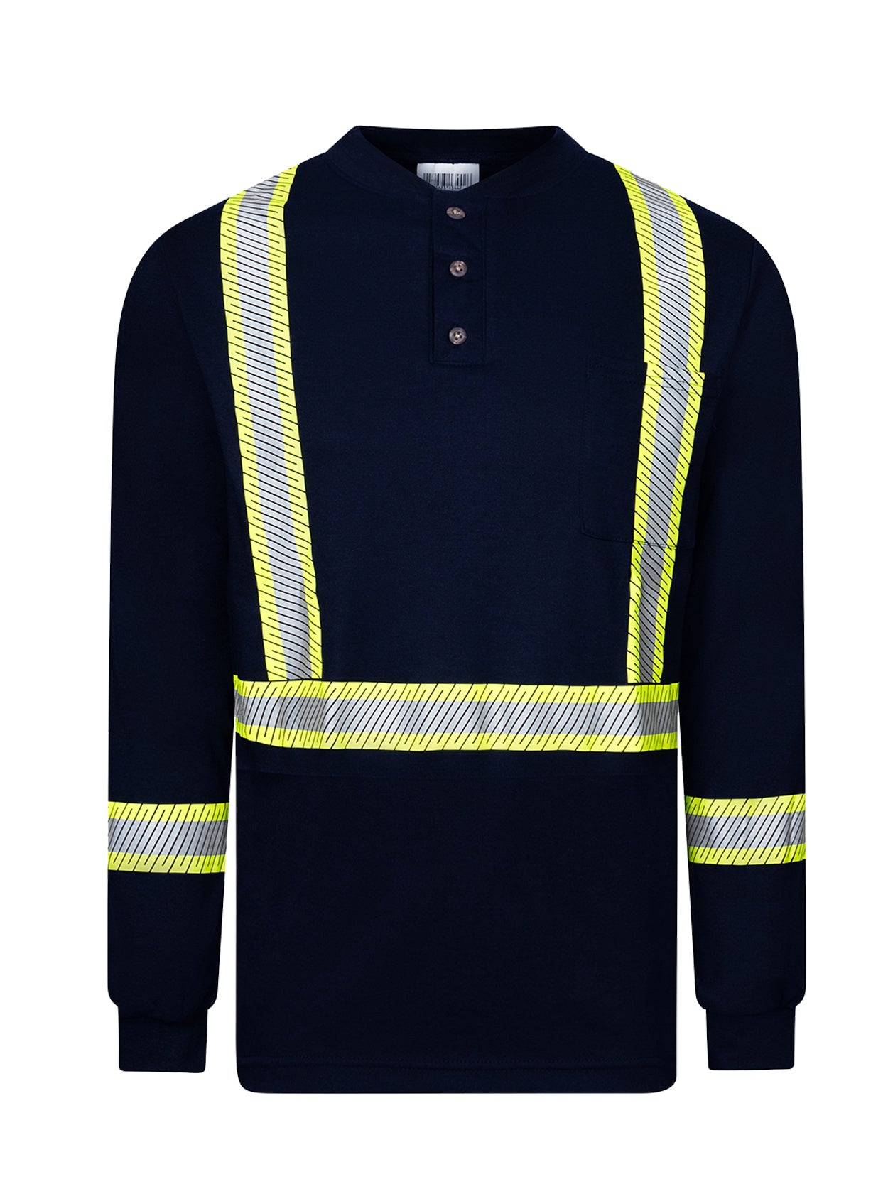 Front Line 6.9 oz Henley Segmented Striped Navy Long Sleeve T-Shirt