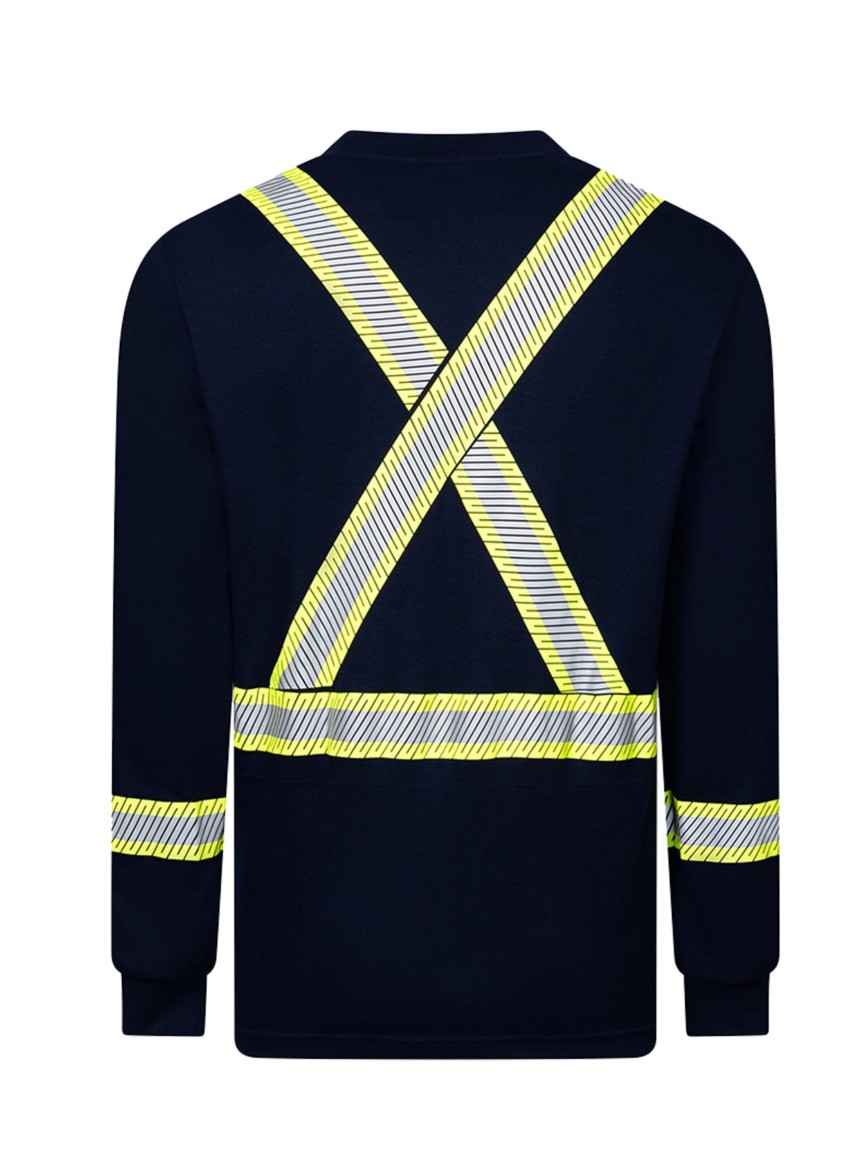 Front Line 6.9 oz Henley Segmented Striped Navy Long Sleeve T-Shirt