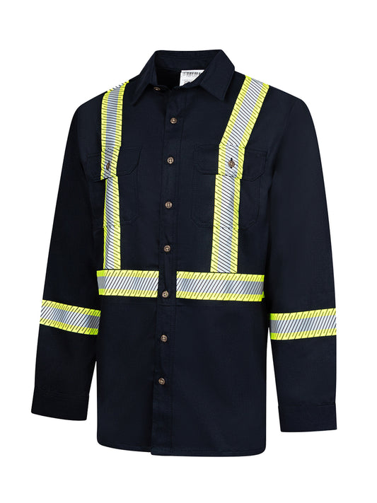 Avenger 7 oz Deluxe Segmented Striped Navy Work Shirt