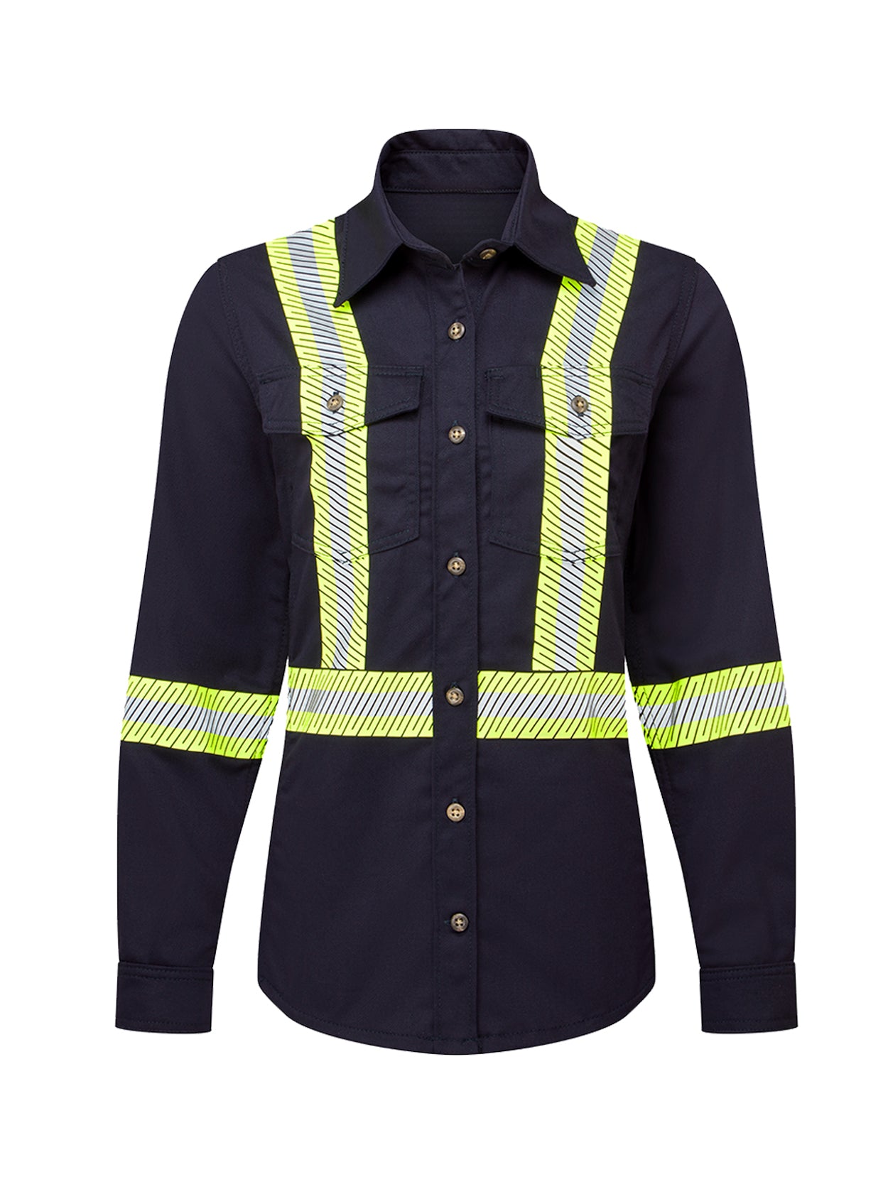 Women’s Avenger 7 oz Deluxe Segmented Striped Navy Work Shirt