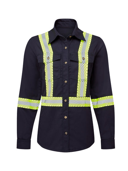 Women’s Avenger 7 oz Deluxe Segmented Striped Navy Work Shirt
