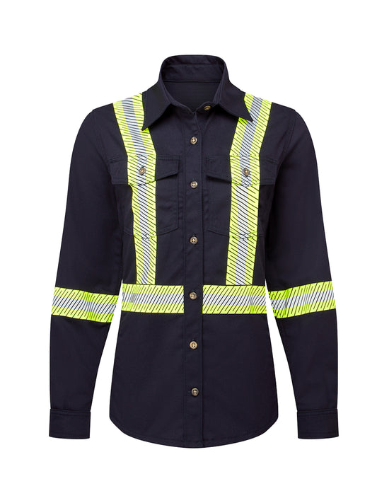 Women’s Avenger 7 oz Deluxe Segmented Striped Navy Work Shirt