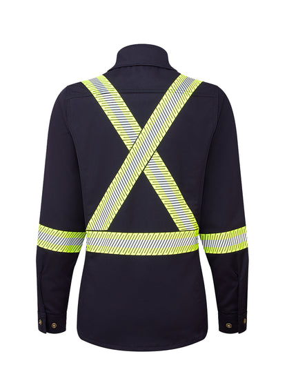 Women’s Avenger 7 oz Deluxe Segmented Striped Navy Work Shirt